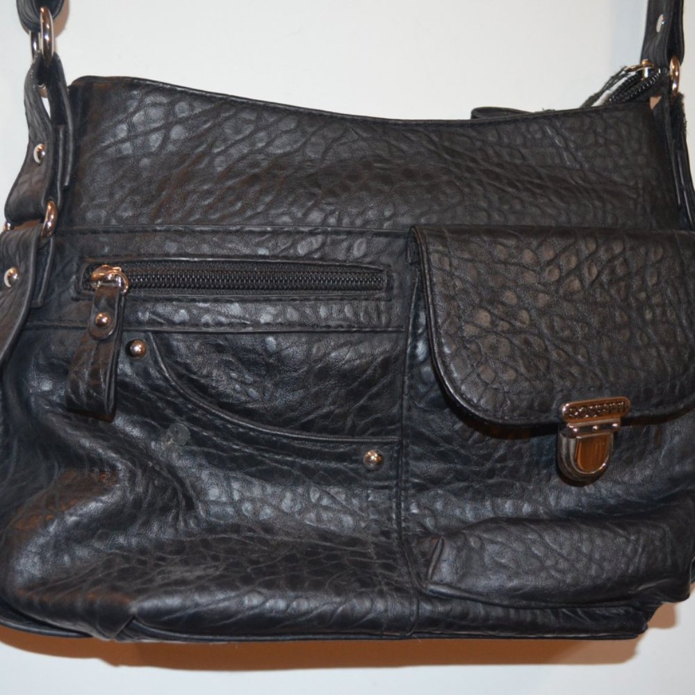 ROSETTI (R) Black Faux Leather Soft Textured Material CrossBody Purse 12x8'